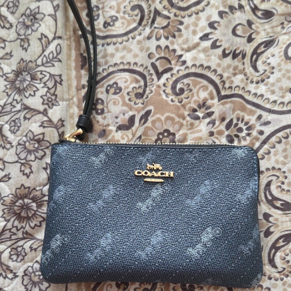 Coach Dark Gray Wristlet with Gold Accents